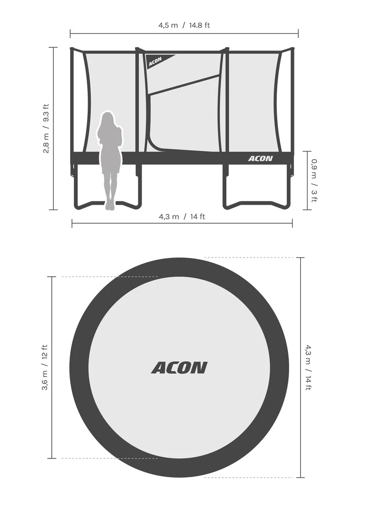 Acon Air 4,3 m Rundes Trampolin mit Sicherheitsnetz und Leiter, GEN 2.0 - Image 7