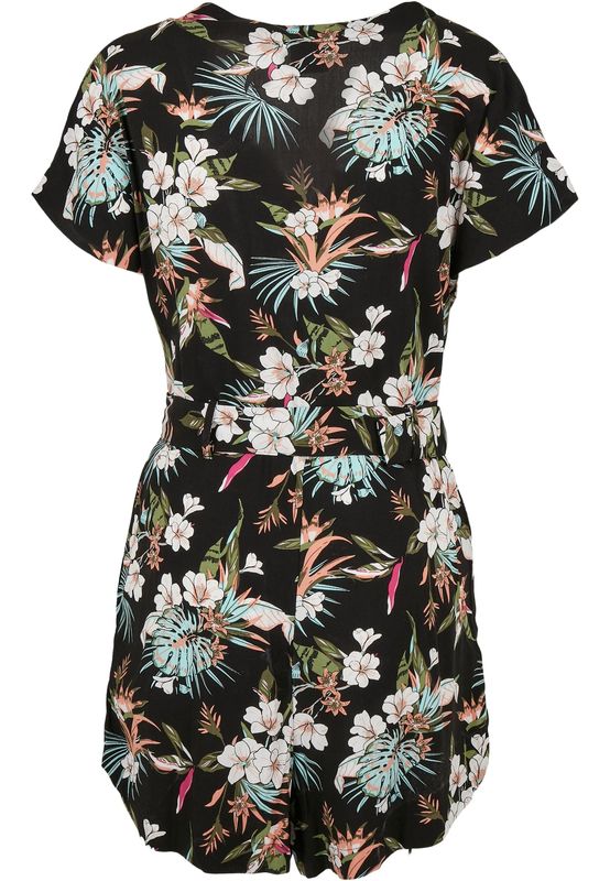 Urban Classics Ladies Short Viscose Belt Jumpsuit black tropical - Image 6
